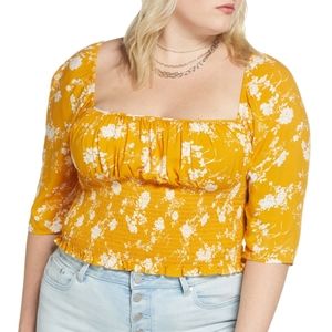 Plus Size BP. 3/4 Mocked Yellow Floral Crop Top